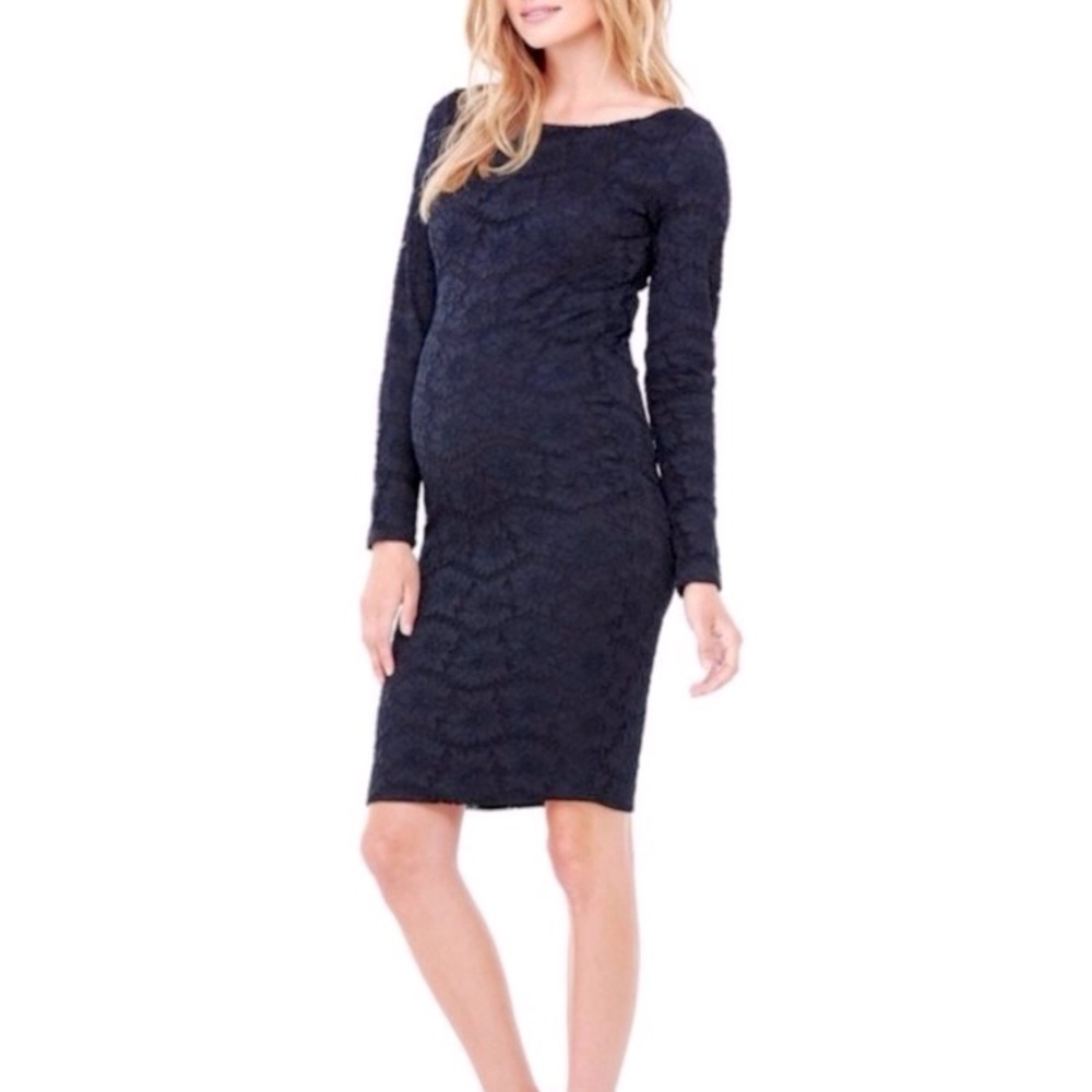Ingrid and Isabel Long Sleeve Navy Lace Maternity Dress Size: Large
